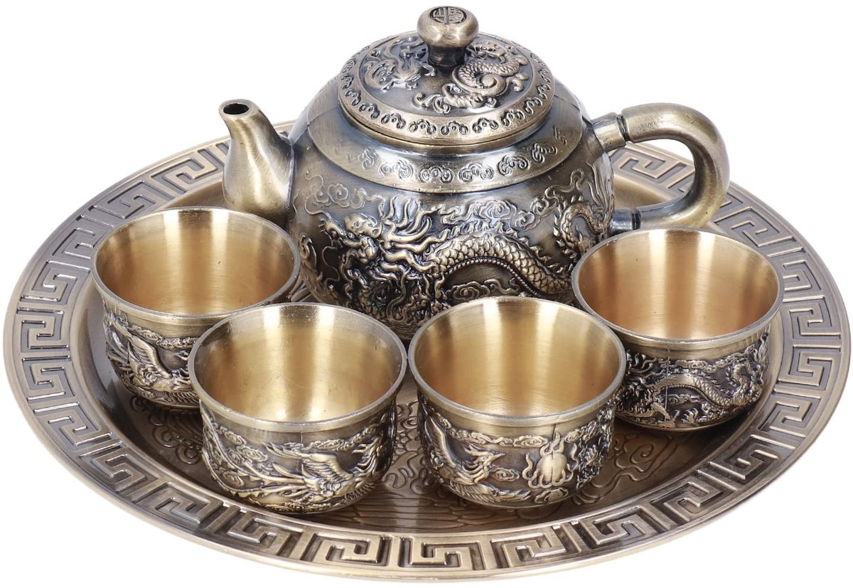 Dailygoody - Vintage Theeset met 4 Kopjes - Marokkaanse Theepot Set van Metaal