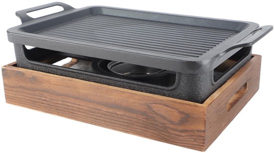 Dailygoody - Tafelblad Barbecue Grill - Houten Basis - Gelijkmatige Verwarming - Zwart - Picknicktafels - Ideaal voor Camping en Restaurant - Inclusie — afbeelding 3