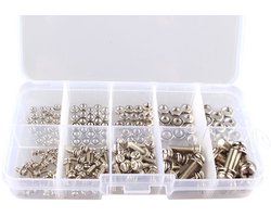 Dailygoody - 160 Stuks Rvs Schroeven en Moeren Set - Assortiment Kit - Vernikkeld en Gepolijst - Geschikt voor Bouwprojecten - Handige Opbergdoos - Vo