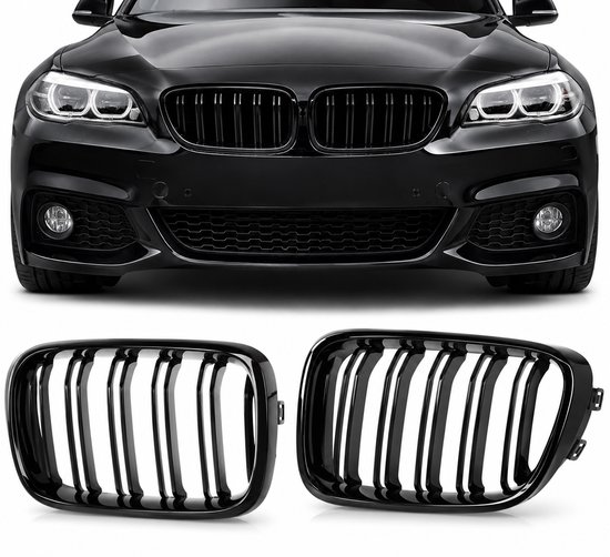 Grill Nieren geschikt voor BMW 1 Serie F20 LCI (2015+) – Dubbele Spijlen – Glanzend Zwart