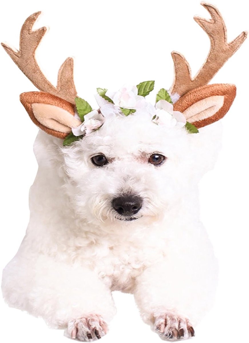 Verstelbare Kerstmis Honden Hoorn Hoofdbanden voor Huisdieren - Reindeer Kostuum Accessoire voor Katten en Puppies (Bloemen, M)