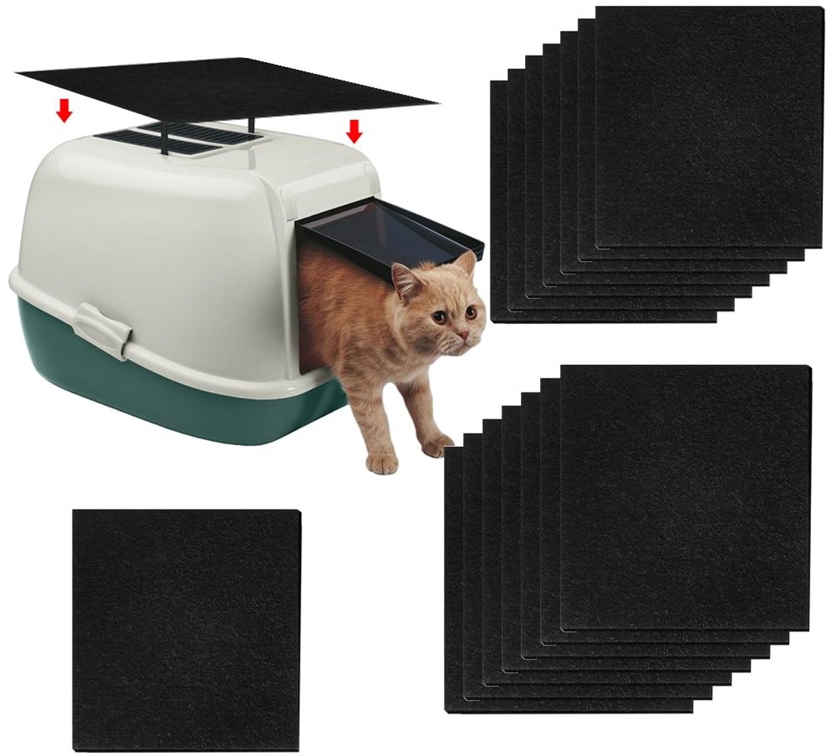 Dailygoody – Koolstoffilter voor kattenbak – Vervangende kattenbakfilters – Geurbestrijding en luchtzuivering – 10,5 x 11,5 cm – Actieve koolfiltermat…