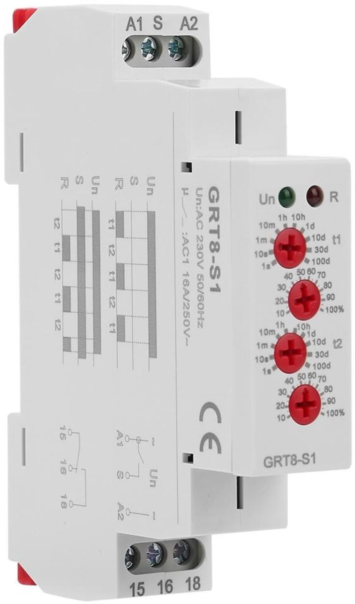 Dailygoody - Tijdrelais - Cyclus-timer - Handmatig - 230 Volt - Ventilatie - Perfect voor regelmatige toepassingen - Geschikt voor DIN-rail monta