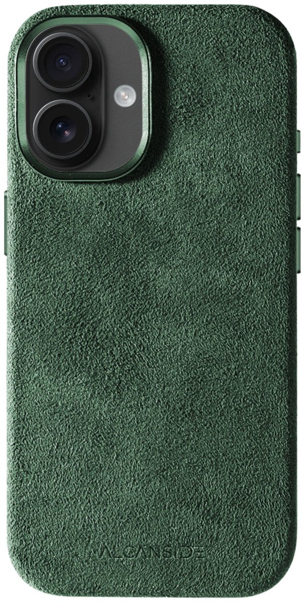 Alcanside Luxe Hoesje geschikt voor Apple iPhone 14 – Magsafe 360° Shock Proof Telefoonhoesje – Premium Alcantara Case – 100% Optimale Bescherming – Midnight Green