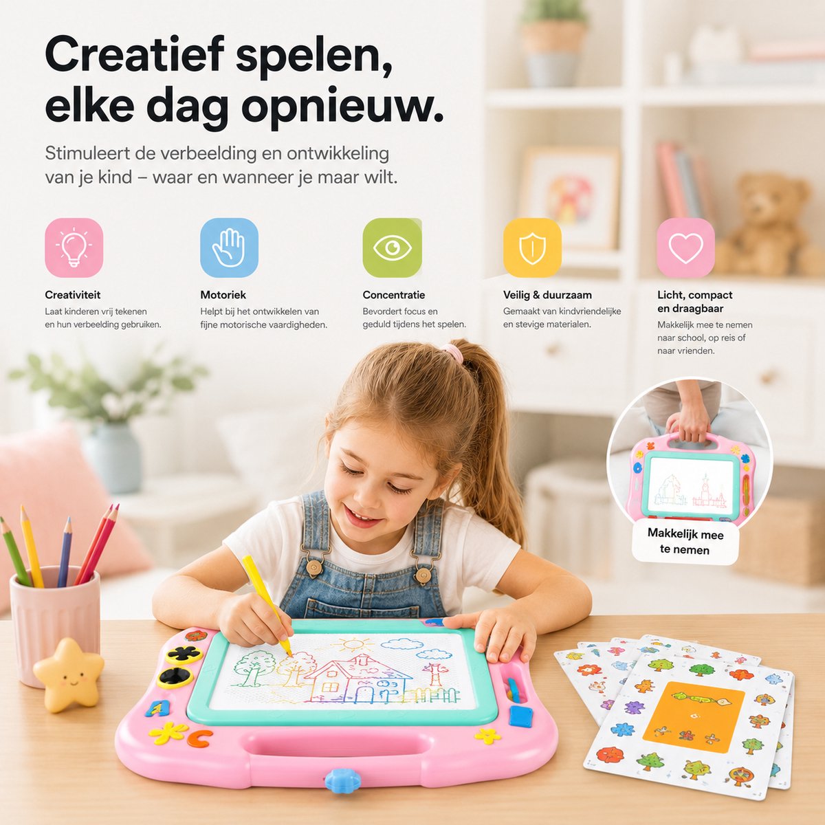 BOTC Tekenbord - Magnetisch - Kids Art - Kleuren Tekenbord - Roze — afbeelding 6