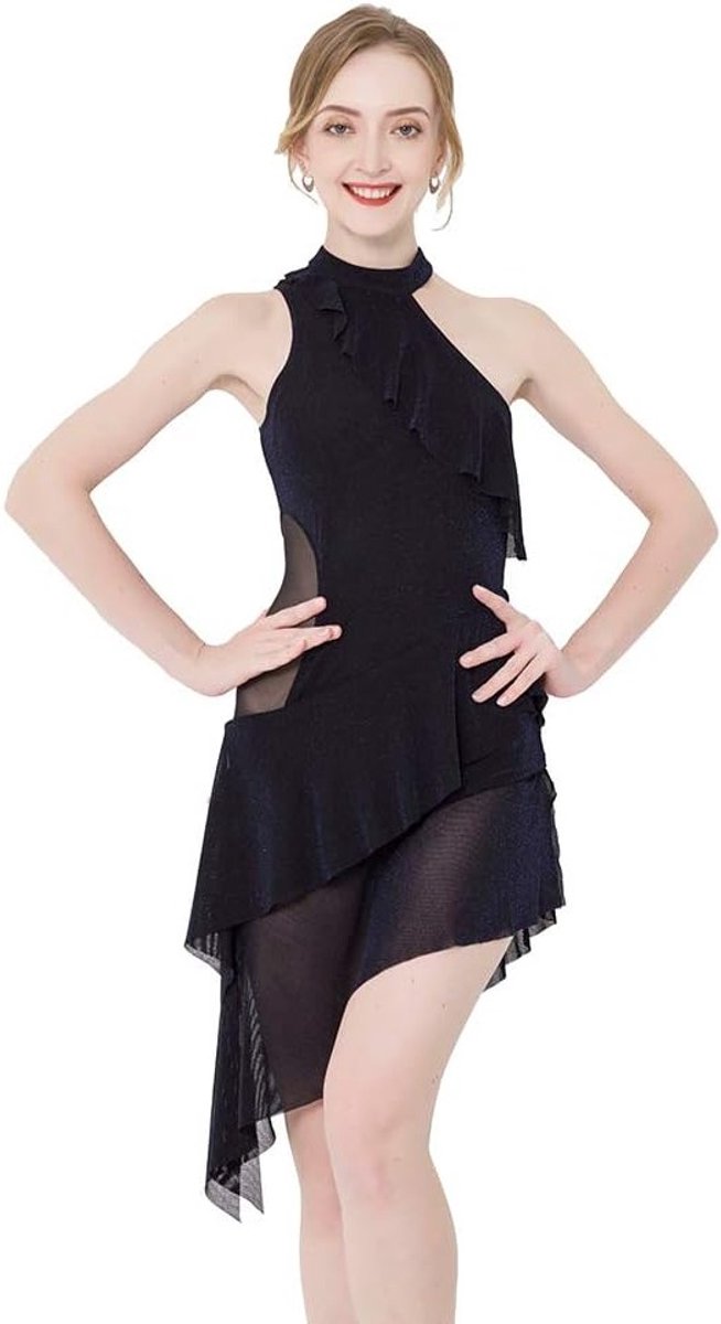 Elastic Latin Dance Kostuum voor Vrouwen - Sexy Tango Jurk, Mesh Dansoutfit en Ballroom Competitiekleding