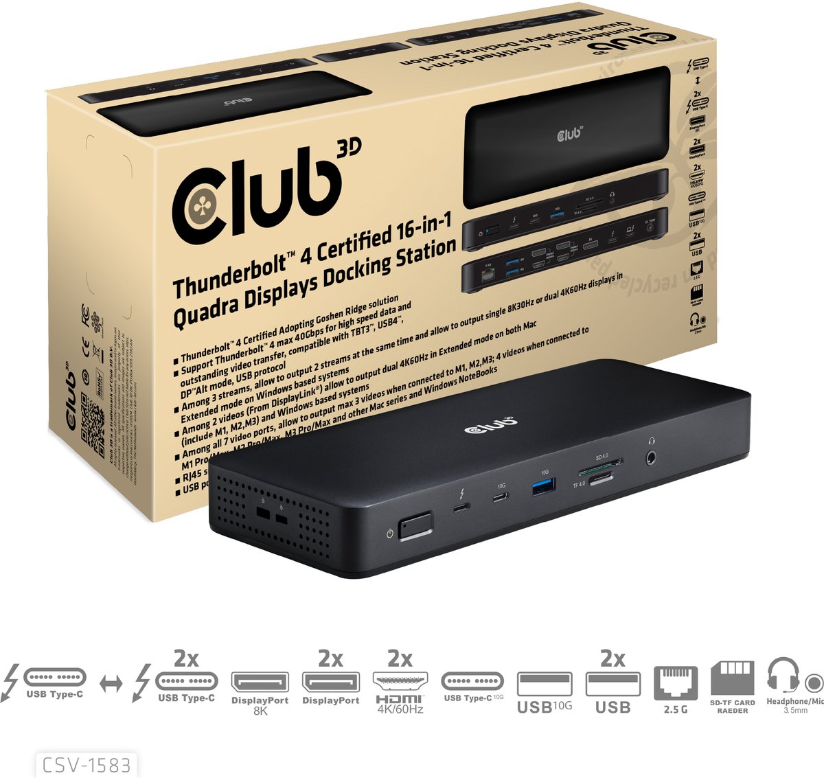 Club 3D Thunderbolt™ 4 16-in-1 Quadra Displays Docking Station