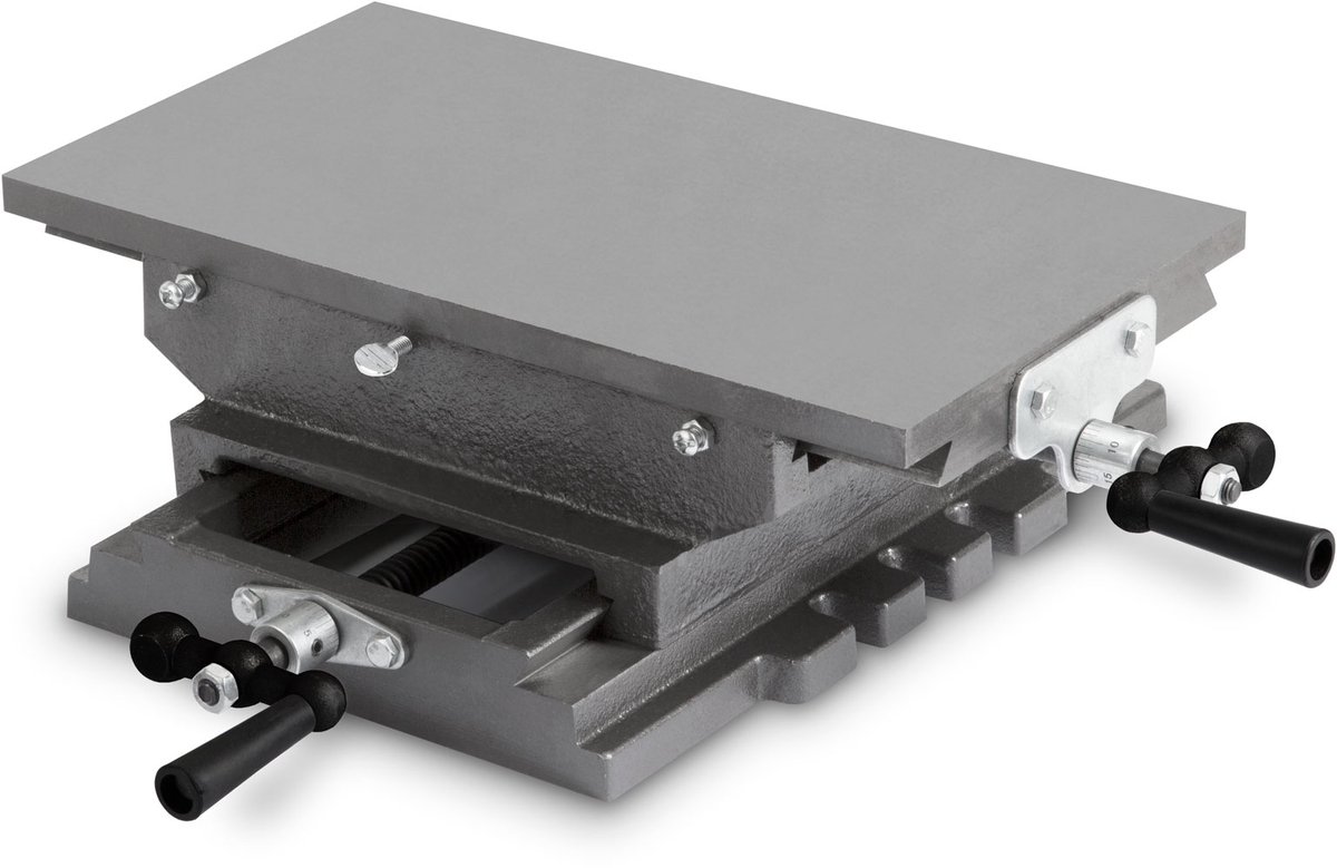 EBERTH kruistafel van gietijzer en staal, werkblad 200 x 360 mm, werkhoogte 120 mm, 2-assige bankschroef voor boor- en freesbewerkingen, coördinatentafel voor boormachine, freesmachine en werkbank.
