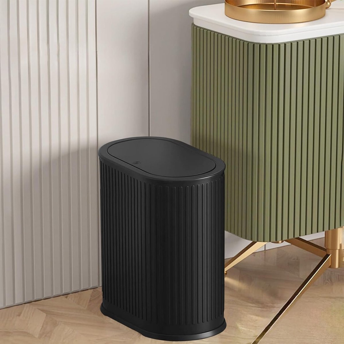 Prullenbak van 6 liter met deksel, compacte afvalemmer voor badkamer, keuken en kantoor, ideaal voor thuisgebruik en ruimtebesparing