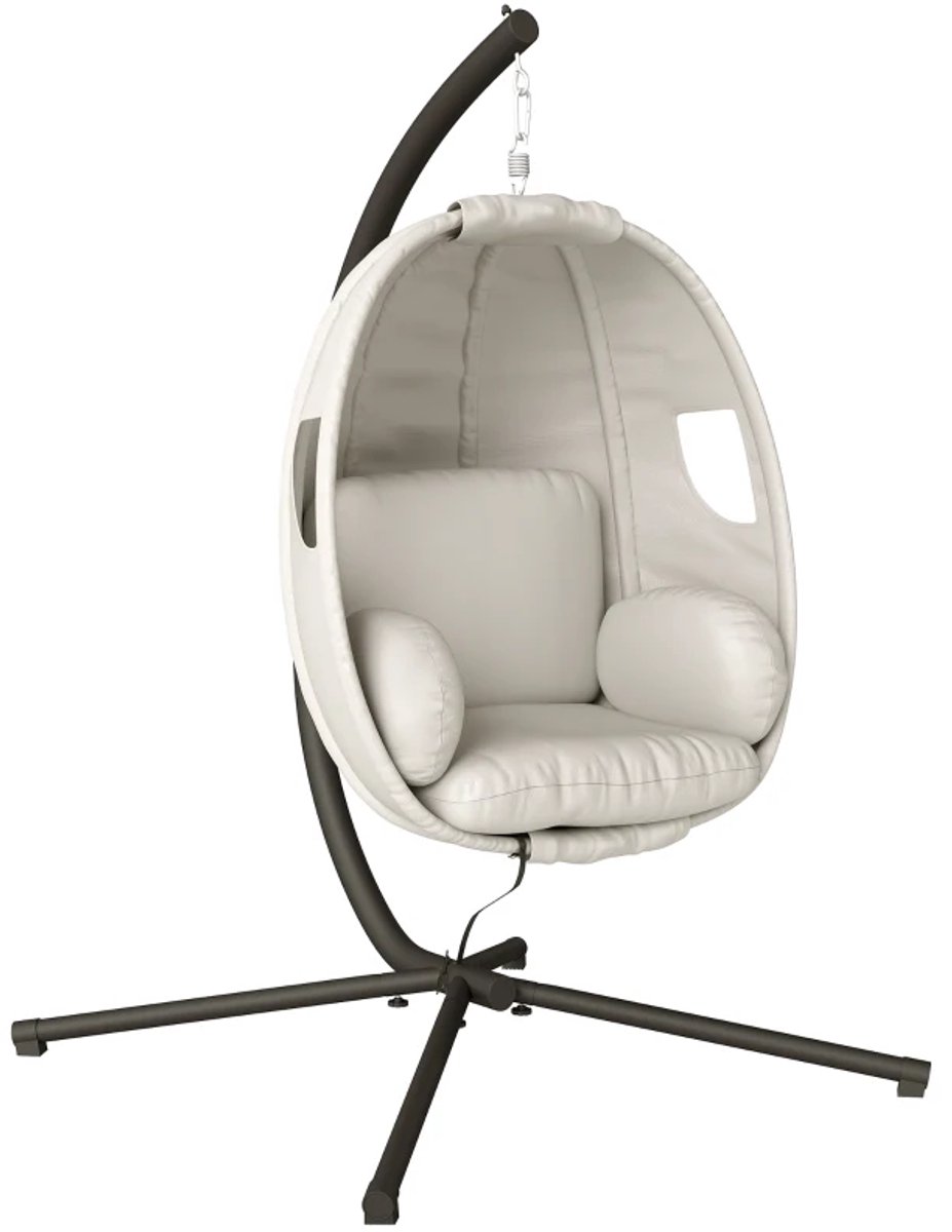 Egg Hangstoel met Standaard & Kussen - Egg Chair - Stalen Frame - Opvouwbare Hangschommel - Schommelstoel - Tuinstoel - tot 120 kg - Verstelbare Hoogte - voor Binnen / Buiten - voor Tuin, Terras, Balkon - Lichtgrijs