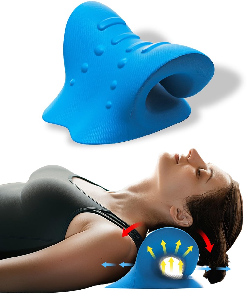 carmdering - Nekstrekker - Cervicale Tractie Apparaat - Nekmassageapparaat - 26° hoek, 6 massagepunten - Verbetert bloedsomloop, verlicht spanning - Gemaakt van EVA, stevig en flexibel - Blauw - Voor nekpijn, stress en houding