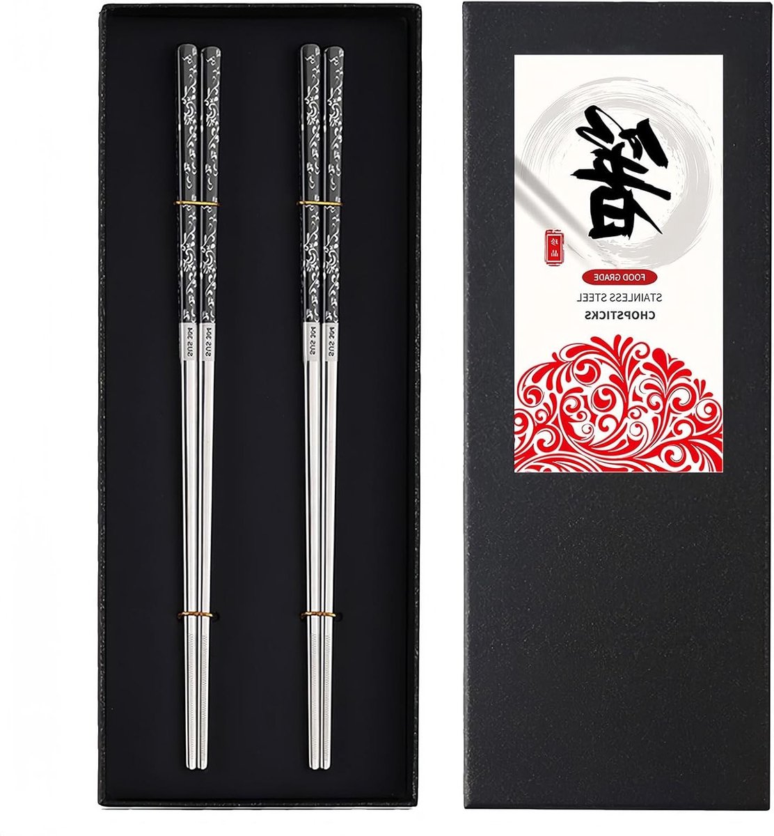 Herbruikbare Set van 2 Paar Eetstokjes, Vaatwasserbestendige en Antislip Japanse Eetstokjes voor Sushi en Aziatische Gerechten in Keuken en Restaurant