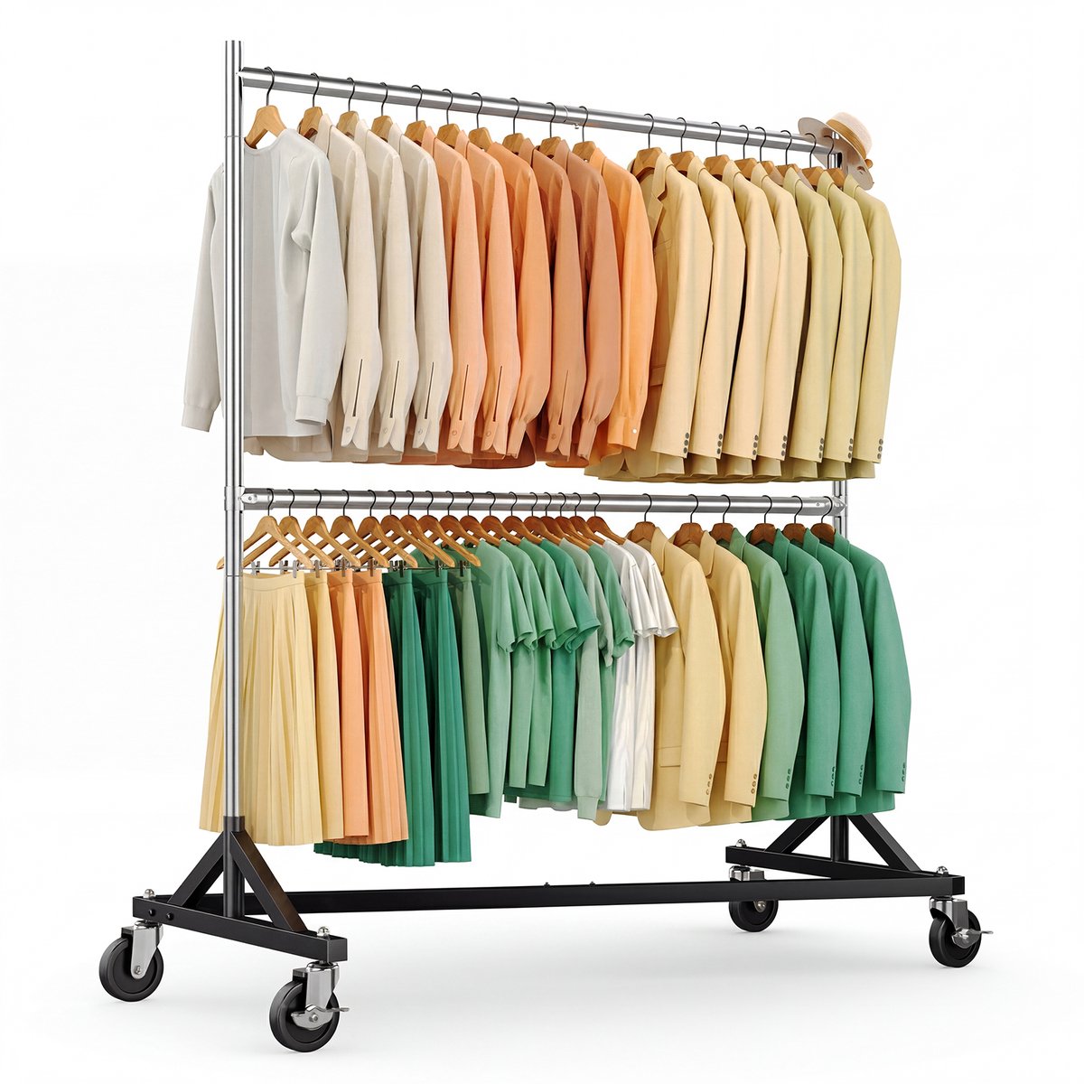 HOKEEPER Zware kledingstandaard met Z-voet – in hoogte verstelbaar (190-220 cm), 250 kg draagkracht, op wielen – voor thuis en winkel