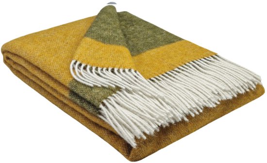 Plaids.shop® Wollen Plaid - VENICE - Okergeel-Olijfgroen (140x200cm)