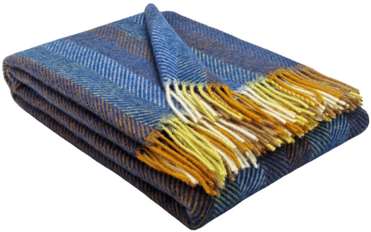 Plaids.shop® Wollen Plaid - PARIS - Blauw-Multicolor XL (140x200cm)