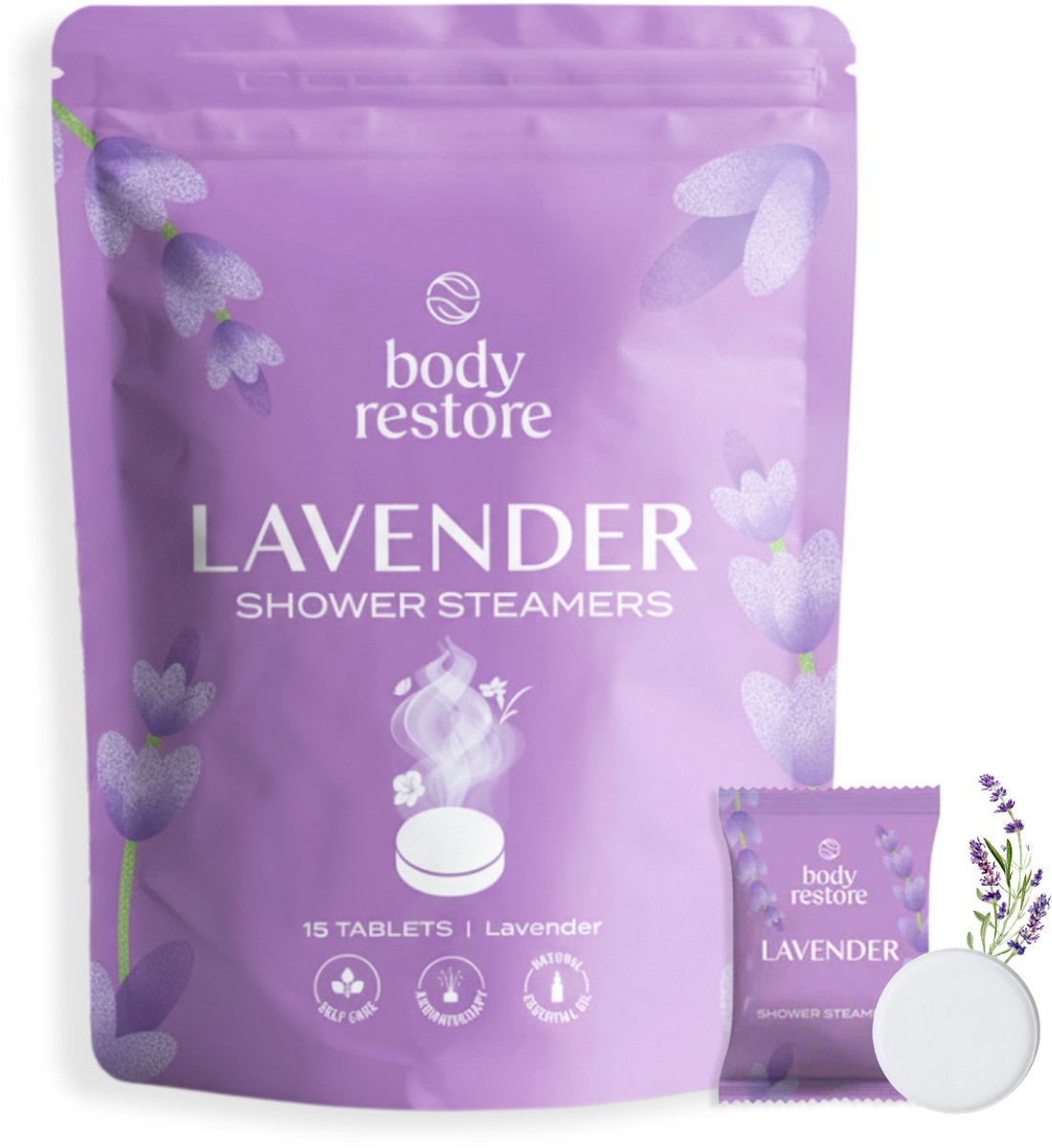 Shower Steamers Lavendel 15-pack - Body Restore - Douche Tabletten met 100% Etherische Lavendelolie - Aromatherapie Douche - Voordeelpak
