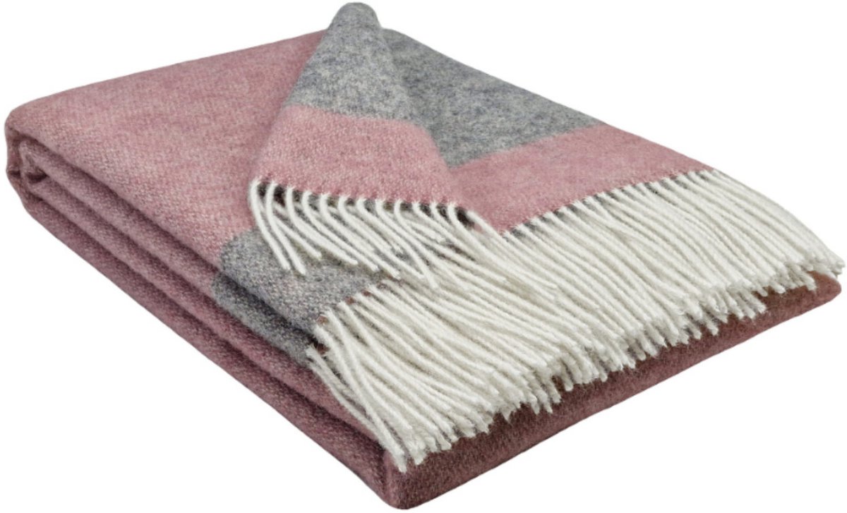 Plaids.shop® Wollen Plaid - VENICE - Roze-Grijs (140x200cm)
