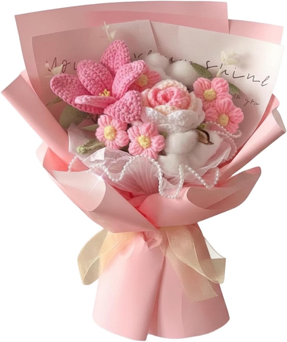 Gehaakte tulpen en rozen boeket, handgemaakte gebreide bloemen voor verjaardag, Moederdag en jubileum - 14 inch decoratie voor elke gelegenheid