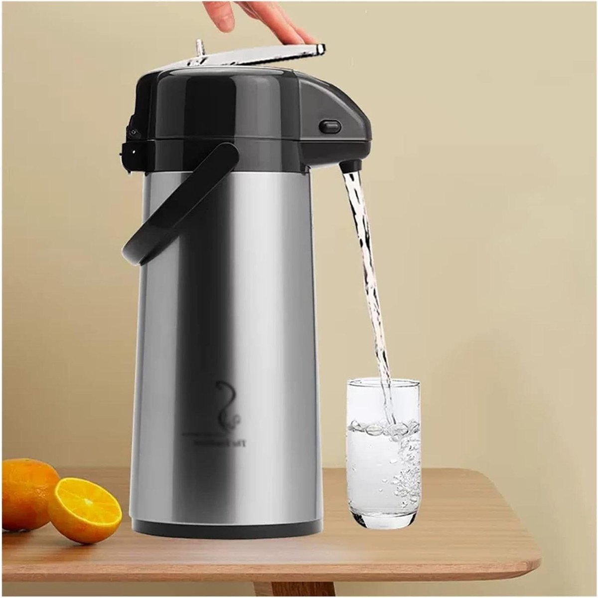 Thermoskan Pomp - Warme Dranken Dispenser - Dranken Warm Houden - Roestvrij Staal - 2.5 Liter - Zilver
