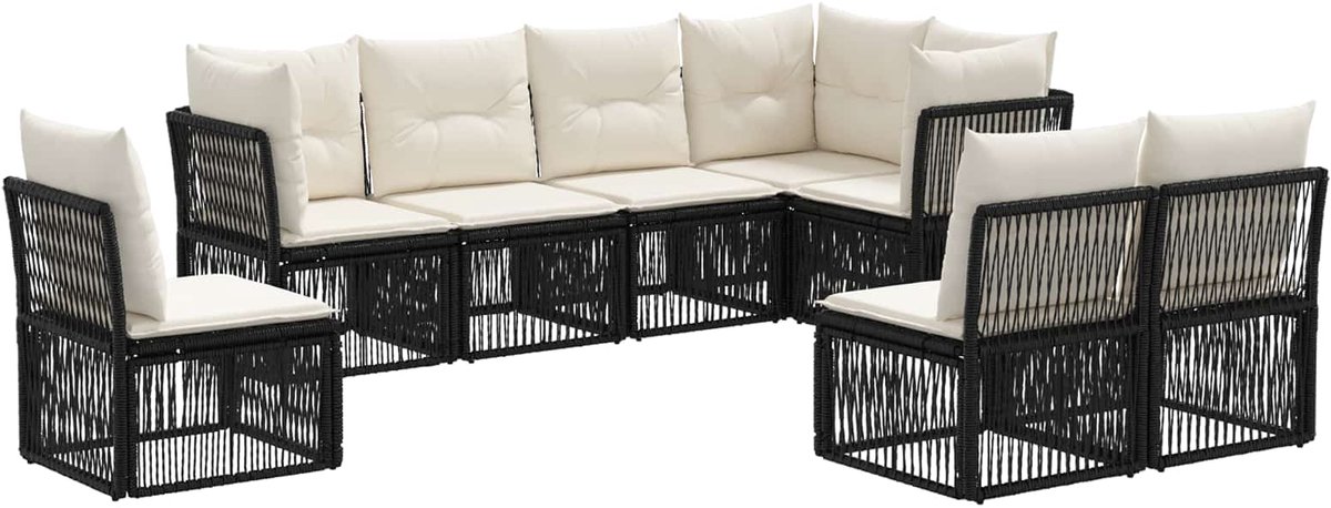 vidaXL - Tuinbank - Set - 8 - pcs - Zwart - poly - rattan