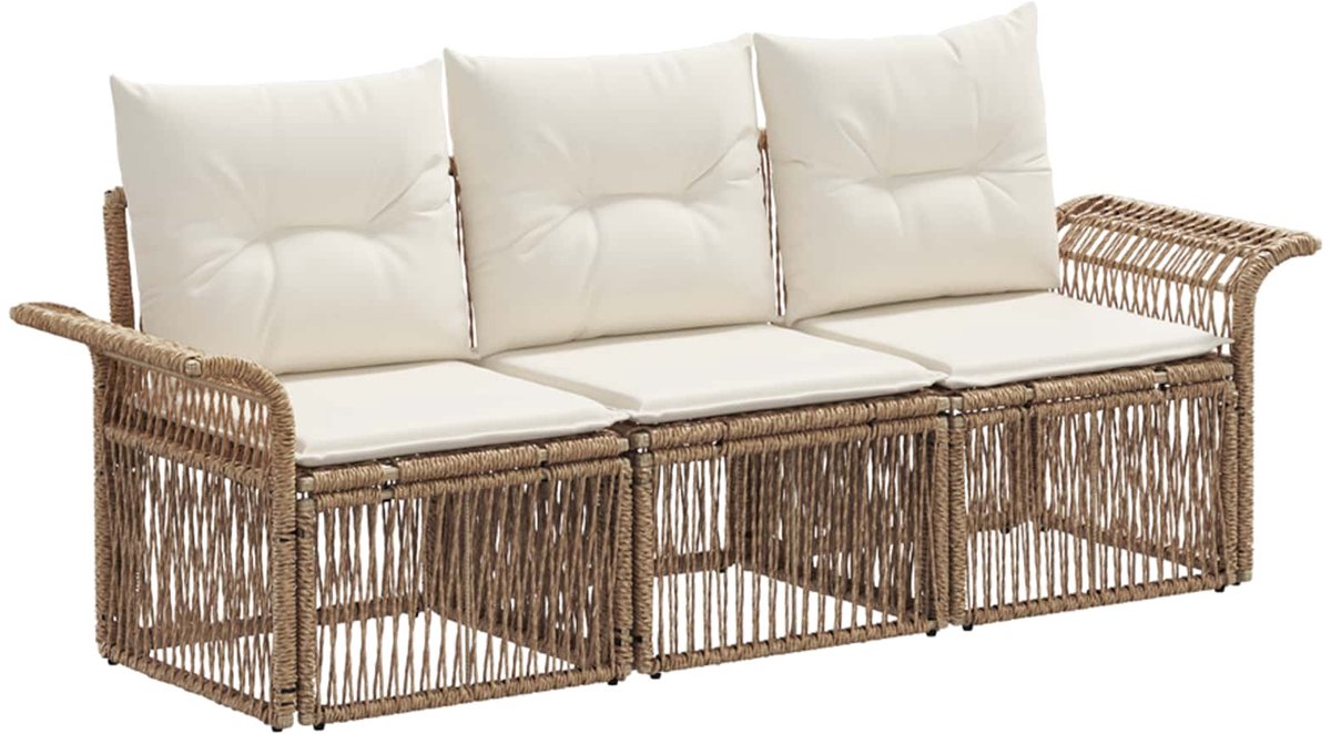 vidaXL - Tuinbank - Set - 3 - pcs - Beige - poly - rattan