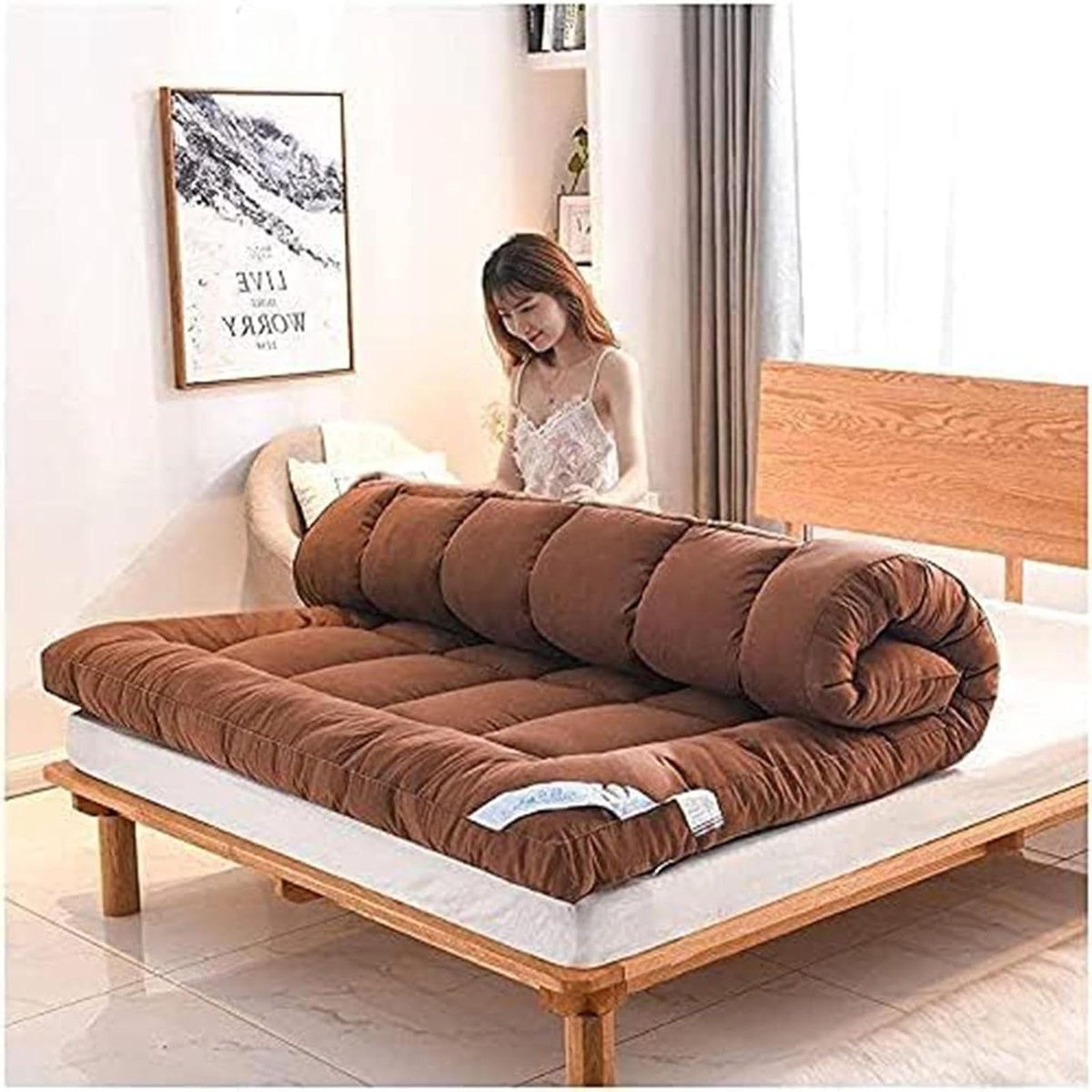 Japanse futon matras - Vloerbed - Comfortabel slapen - Oprolbaar en draagbaar - 120x200cm - Kleur 2
