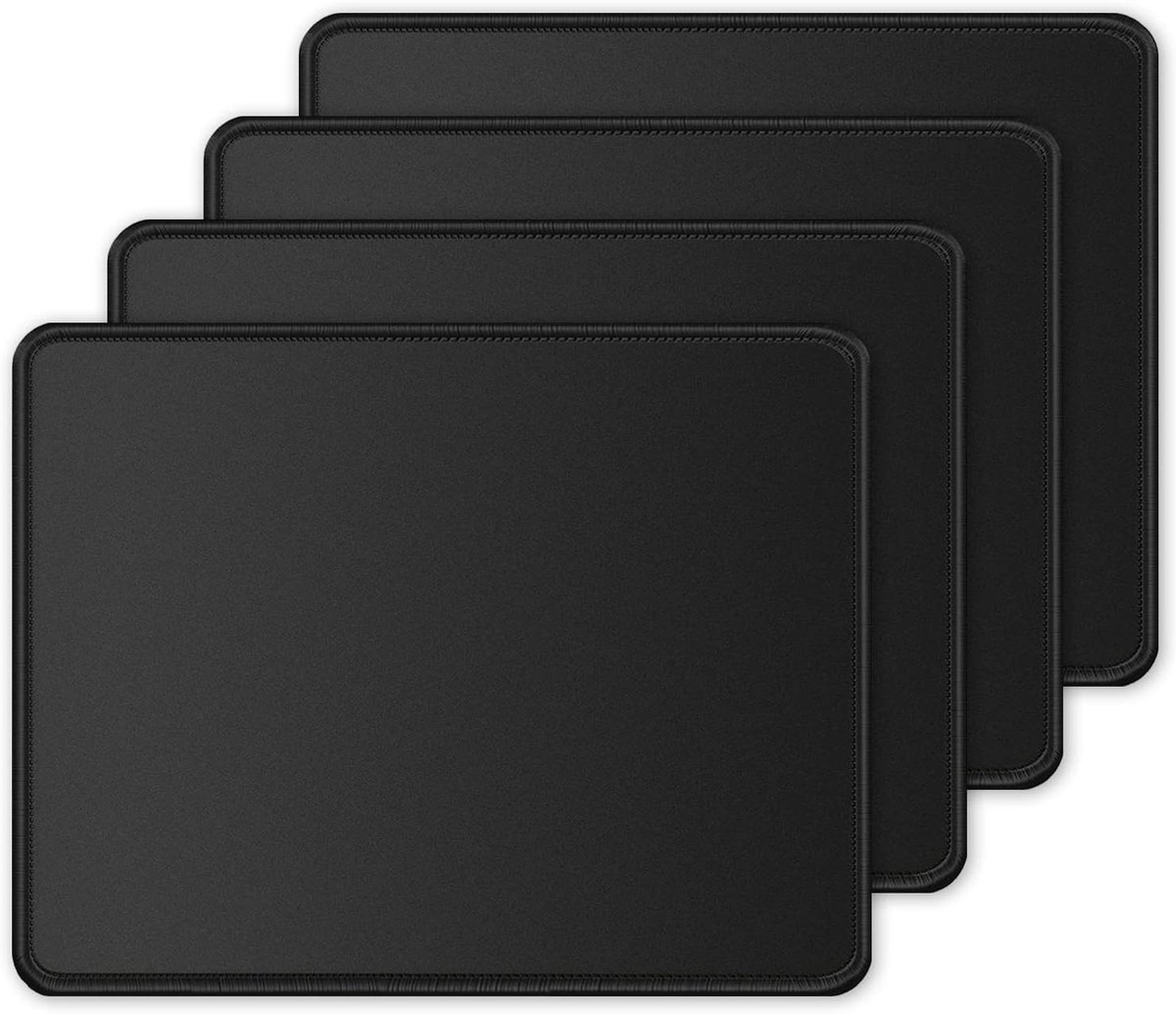 Premium Mouse Pad Set van 4 - Stitched Edge, Wasbaar en Antislip Rubber voor Laptop en PC, 10.2x8.3x0.1cm Zwart