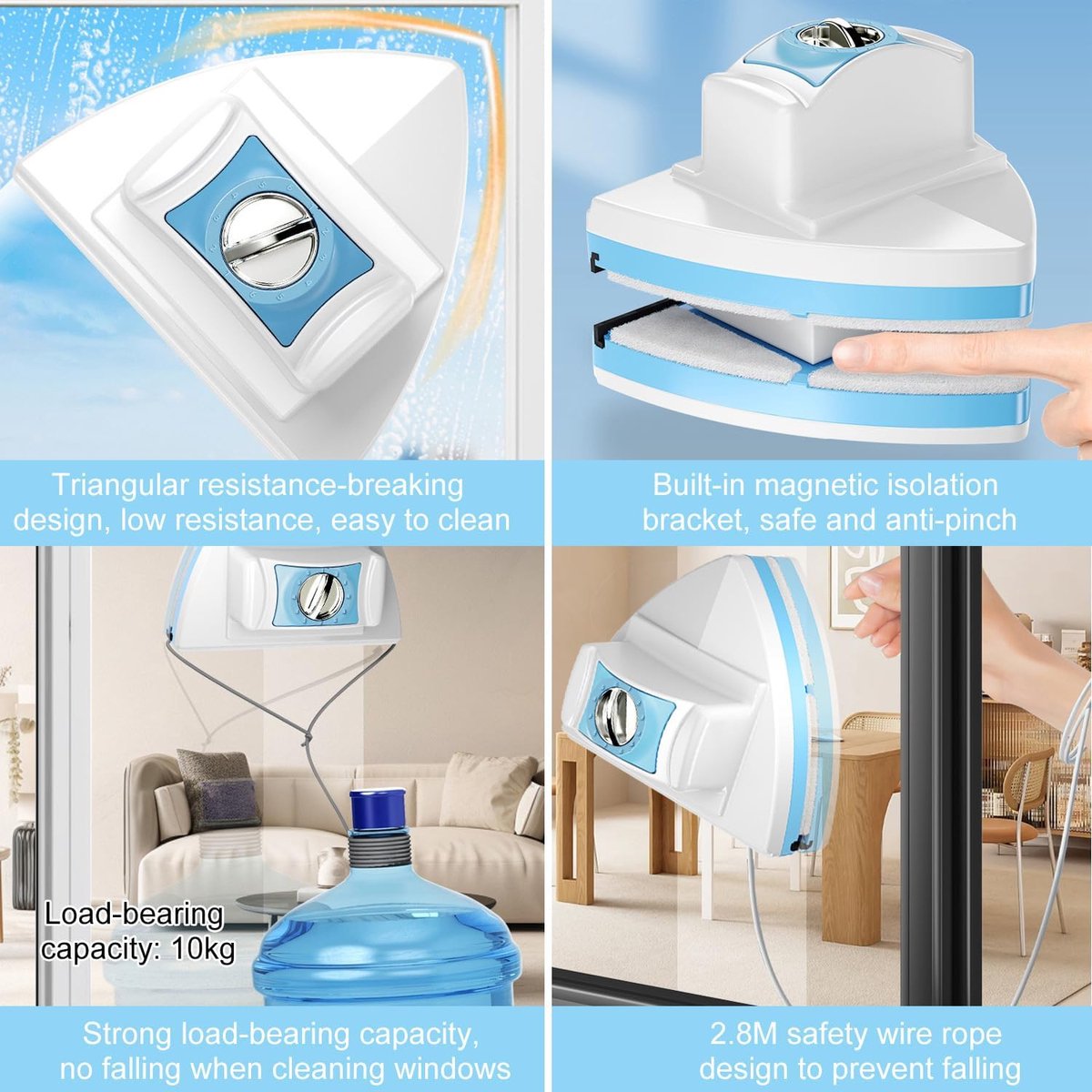 Magnetische raamreiniger, verstelbaar, 3-30 mm, dubbelzijdige glasreiniger met sterke magneten, magnetische glasreiniger voor ramen, glas en dakramen thumbnail 2