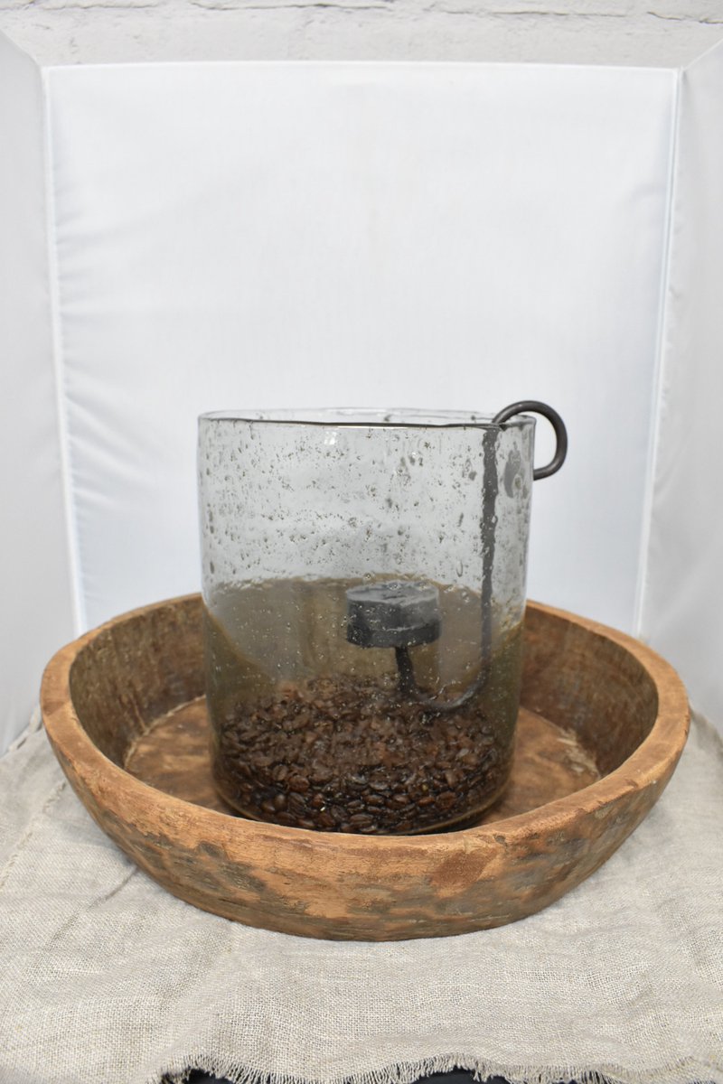 Windlicht Stone Ø 19 cm x 23 cm hoog- Groot windlicht glas - Steenslag - Bubbel glas - Landelijk - Sober - Robuust - Vaas - Bylinde