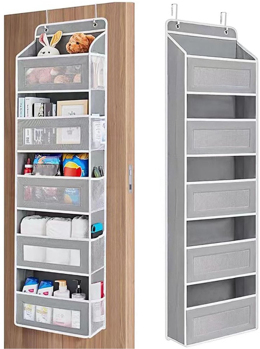 5-Laags Hangende Opbergzak - Deur Organizer - Grote Wand Opbergzak - Multifunctionele Kast Organizer - Donkergrijs