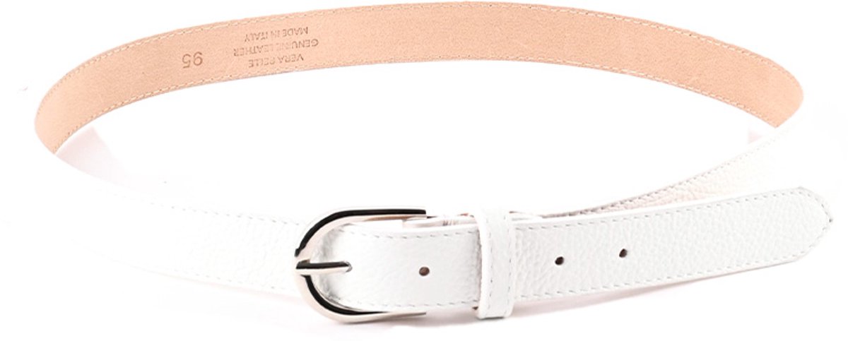 Giuliano Lederen riem - Made in Italy - Leer - Wit/Zilver