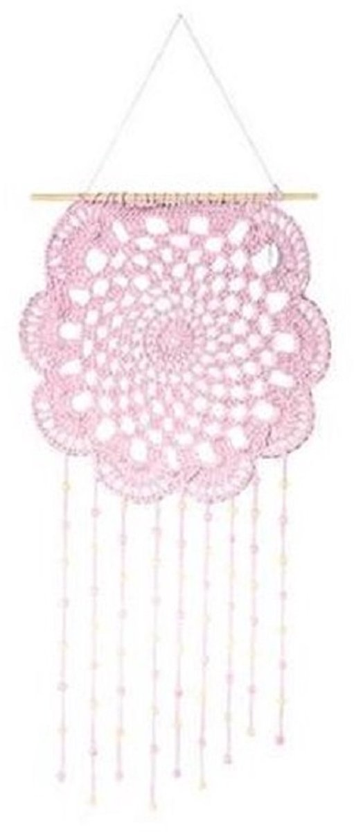 Riverdale - dromenvanger - Flower wandhanger - raamhanger- roze - macrame - L70 cm.