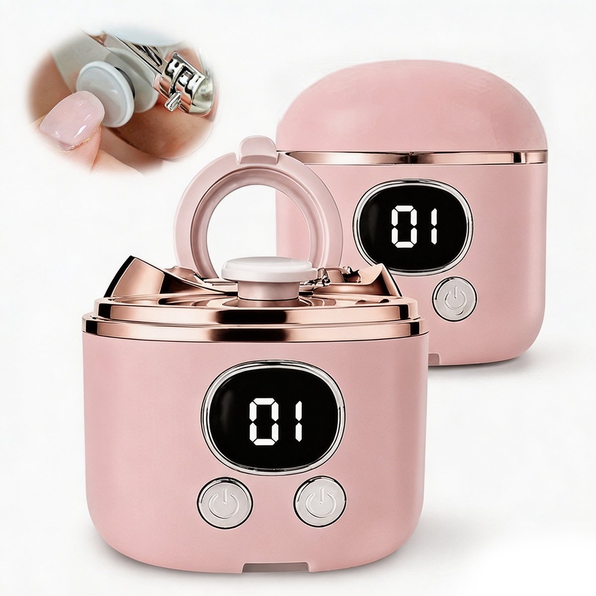 Elektrische nagelknipper - 2-in-1 automatische elektrische nagelknipper en trimmer - met polijstfunctie - met vergrootglas + LED-verlichting - 3 instelbare snelheden - Geschikt voor vingers en tenen senioren | Volwassenen | Vrouwen - Roze