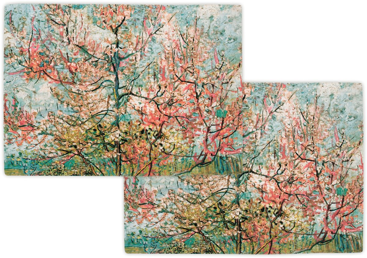 Lanzfeld MuseumEditions - Katoenen Placemats - Set van 2 - Placemat - Kunst - Museum Kwaliteit - Vincent van Gogh - Perzikbloesem