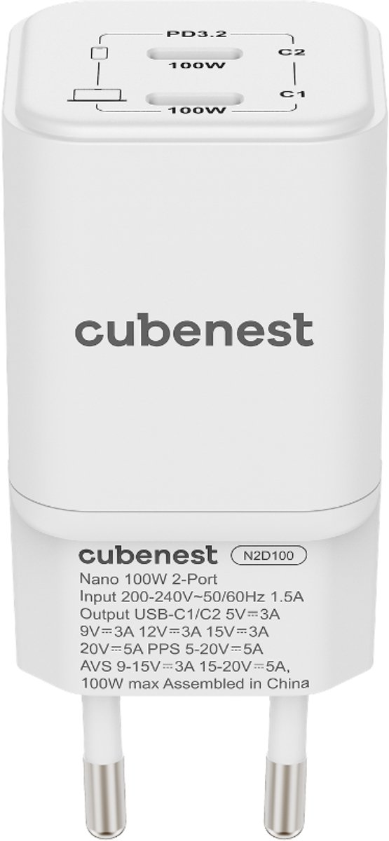 Cubenest N2D100 - PD GaN Nano Adapter - 2x USB-C - 100W