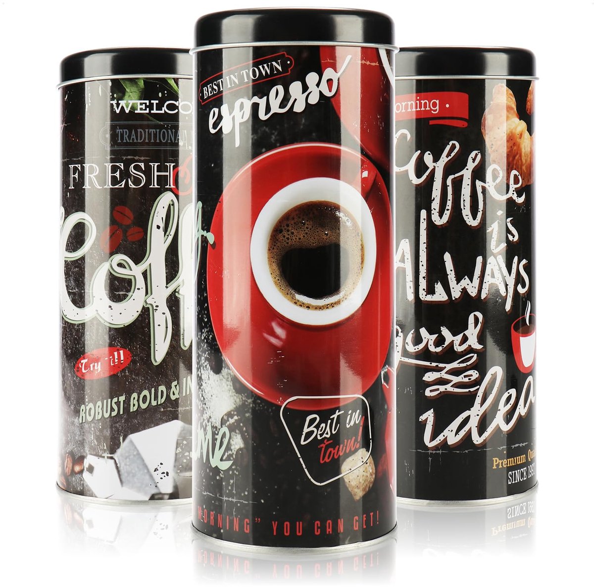 3x Koffiecup Bewaarblik met Deksel – Metalen Opbergblik voor Koffiecups, Koffie, Thee & Koekjes – Vintage Design Voorraadbus Set – 3-delig