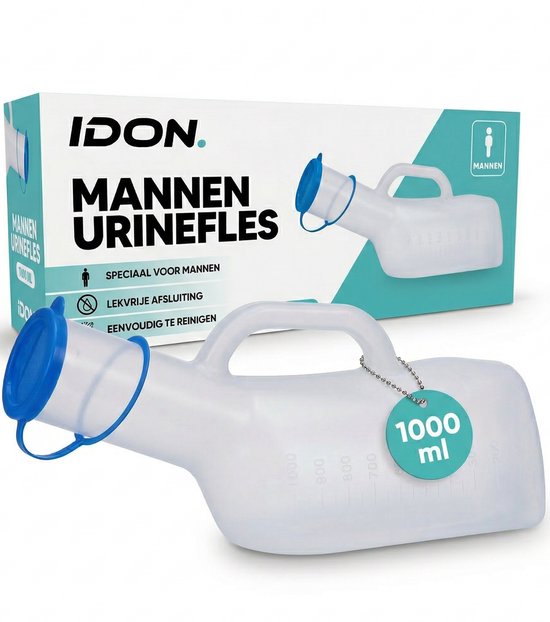 IDON® Urinaal - Urinaal Mannen - Urinefles - Plasfles - Urinaal voor Mannen - 1000 ML - Urinaal Mannen met Deksel - Lekvrije Afsluiting - Mobiel Toilet - Urinoir