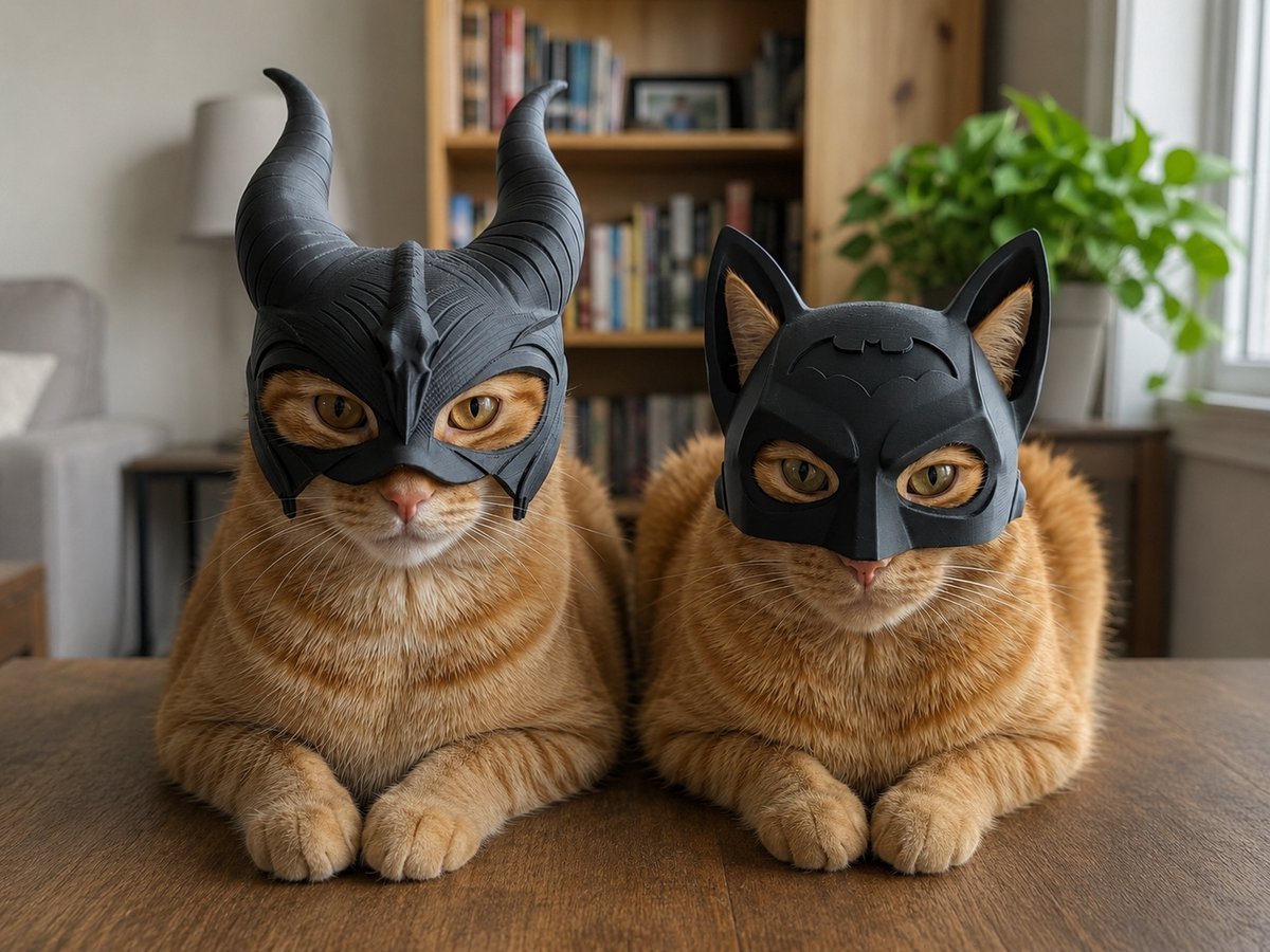 2-in-1 Kattenmasker Set – Batman & Maleficent Geïnspireerde Kattenmaskers – Cosplay Accessoire voor Katten – Unieke Katten Accessoires – Zwarte Kattenmaskers voor Foto’s, TikTok & Feestjes