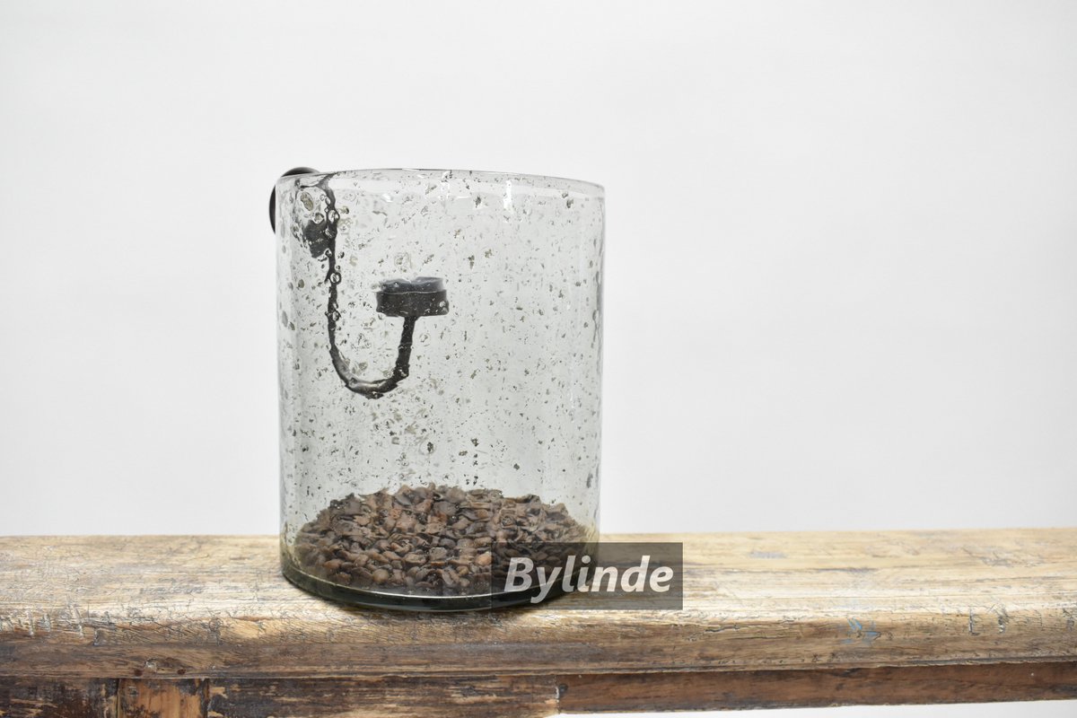 Glazen Windlicht Stone Ø 15x18 cm Hoog - Windlicht glas - Steenslag - Bubbel glas - Landelijk - Sober - Robuust - Vaas - Bylinde