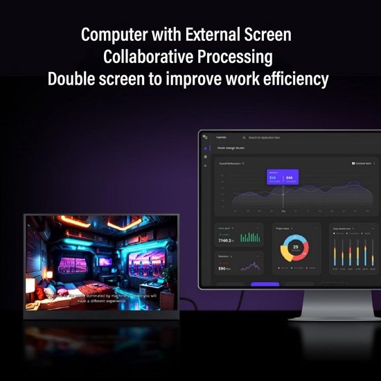 Draagbare Monitor - Externe Display Secundair Scherm - Productiviteit Verhogend - Full HD Anti-reflectie - 156 Inch - Zwart — afbeelding 4