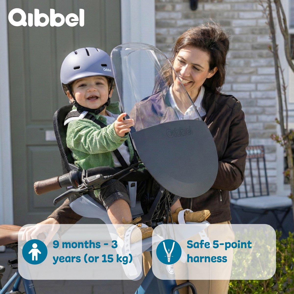 Qibbel Air Fietsstoeltje Voor - Granite Grey - Stuurpenbevestiging - Voorzitje - Fietszitje - Stuur thumbnail 3