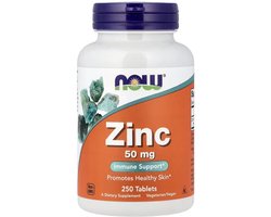 NOW Foods Zinc 50mg 250 Tabletten – Zink Gluconaat – Immuunsysteem & Huid Support - 250 stuks