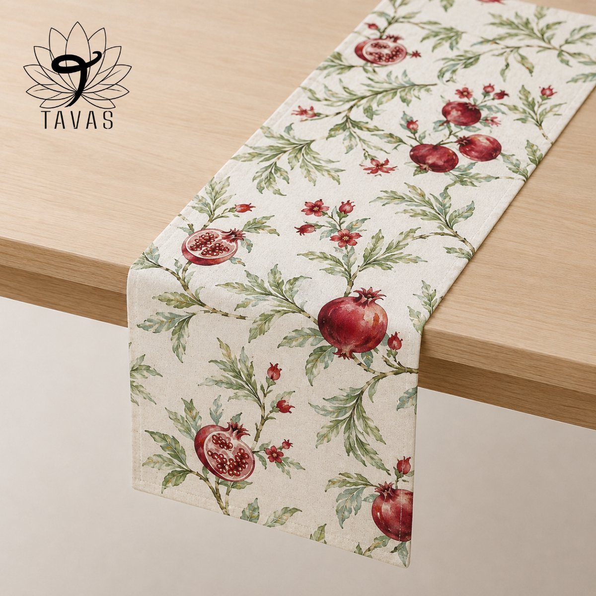 Tavas Tafelloper - 40 x 140 cm - Cremewit - Vintage Granaatappel - Tafeldecoratie - Tafelkleed - Tafellaken - Katoen