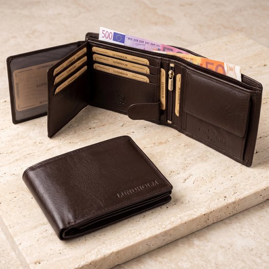 Lundholm luxe leren heren portemonnee heren leer RFID bruin vaderdag cadeautjes - RFID anti skim bescherming portefeuille heren leer - billfold - mannen cadeautjes
