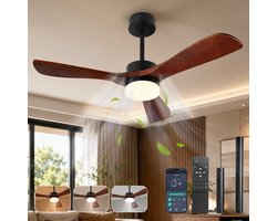 Rosnek Slimme Plafondventilator met Verlichting Massief Hout Ø106 - App & Afstandsbediening - Dimbaar LED 18W - Fluisterstil 20dB DC-Motor - Zomer/Winter Functie