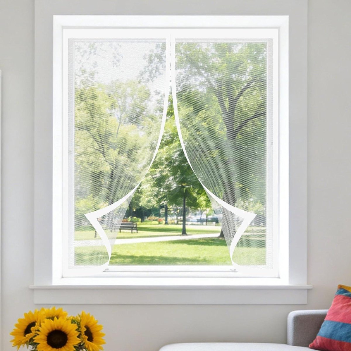 Magnetisch Raamhor - Vliegenhor Raam - Ongedierte Buiten Houden - Zonder Boren - 105x120 cm - Wit
