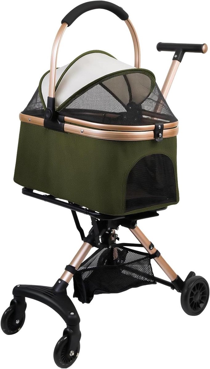 Huisdieren Kinderwagen - Hondenbuggy Kattenbuggy - Comfortabel Reizen - 3-in-1 Functie - Tot 15 kg - Legergroen
