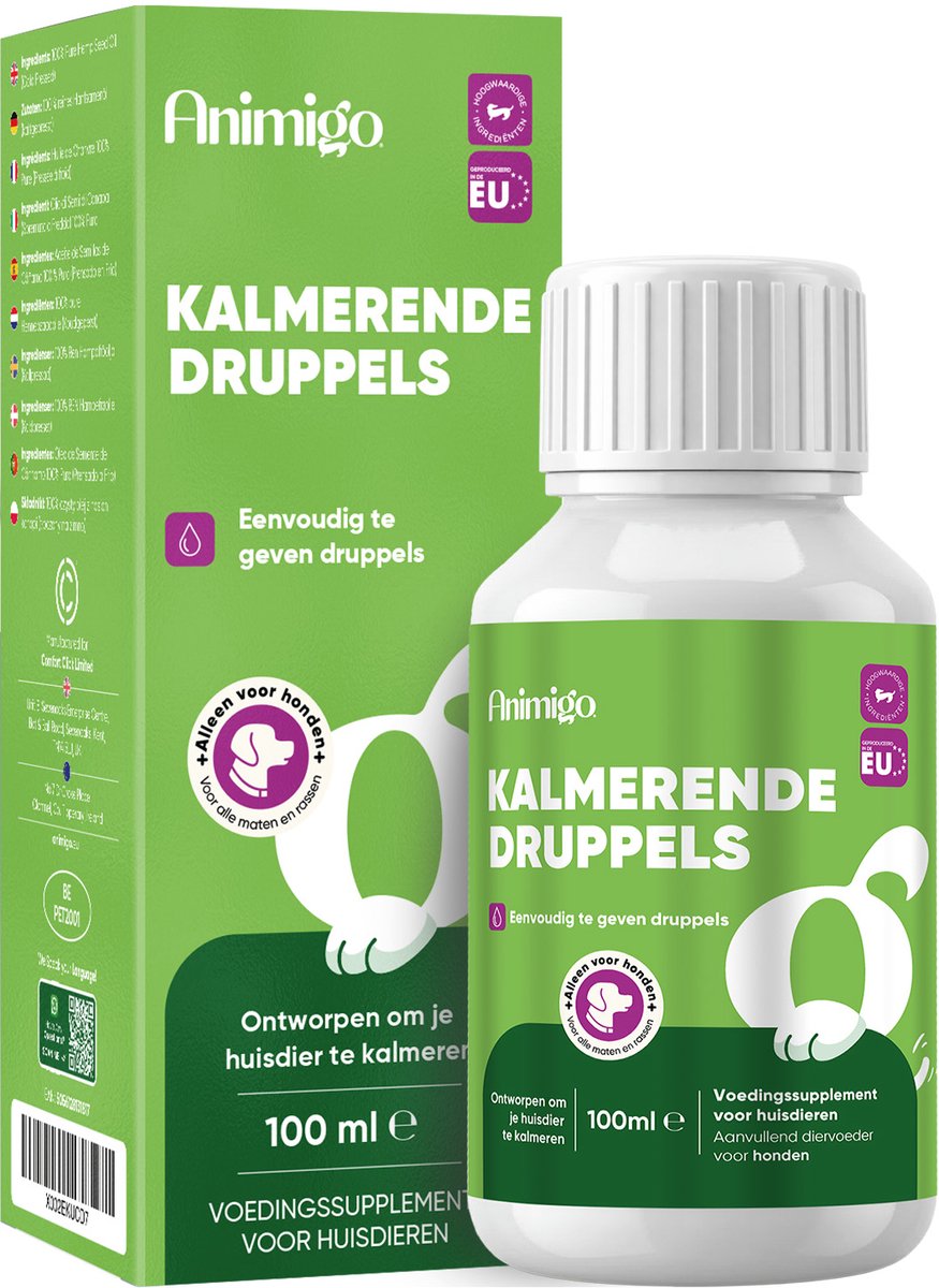 Animigo Kalmerende Druppels voor Honden - Natuurlijk Kalmeringsmiddel met L-Tryptofaan - 100 ml - Gemaakt in de EU