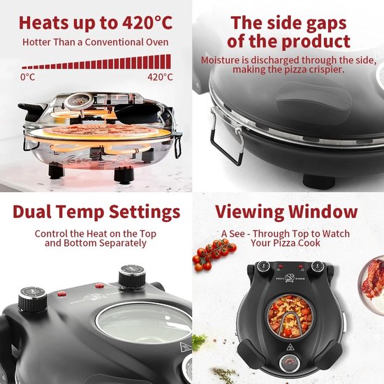 MakkelijkMooi Electrische Pizza Oven - Pizzarette - Extra hoge temperatuur tot 420°C - Instelbare Boven- en Onderwarmte - 32 cm — afbeelding 4