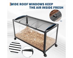 Archi Hamsterkooi met accessoires – Dierenverblijf - Loopwiel, drinkfles & voerbak – Met ventilatie en wielen – 96 × 47 × 51 cm
